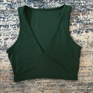 SHEIN Green Ribbed V-Neck Crop Top